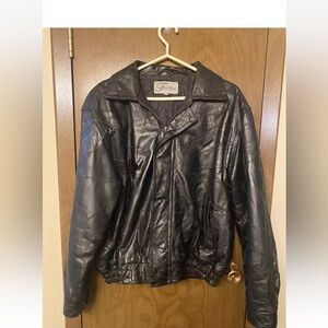 Vintage black leather bomber large